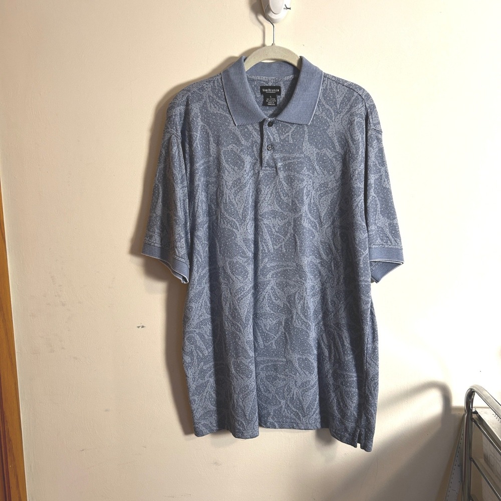 Van Heusen Polo Shirt Mens L Blue Excellent Abstract Knit Short‎ Sleeve 5037827